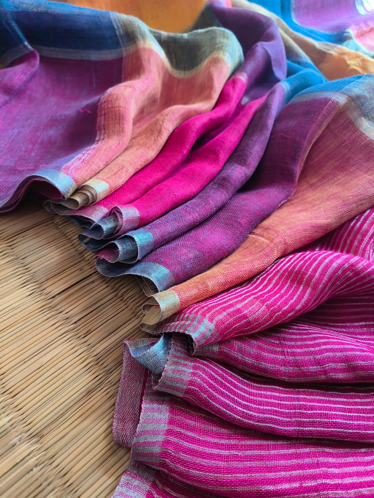 Rainbow Large Checkers Linen (Saree)