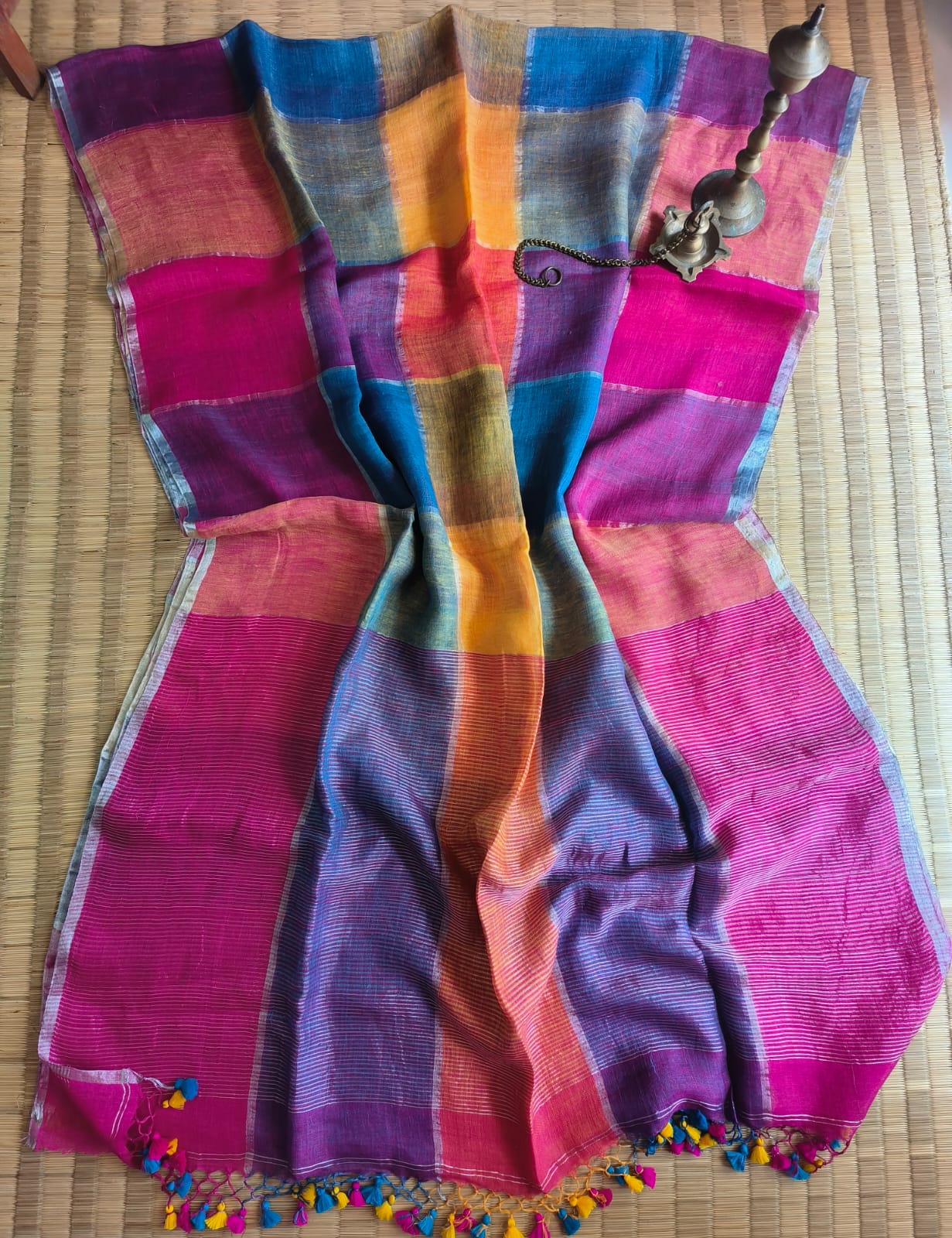Rainbow Large Checkers Linen (Saree)