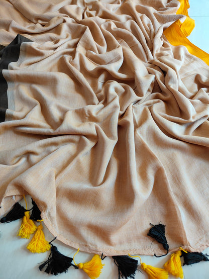 Dual Colour Border Mulmul (Saree)