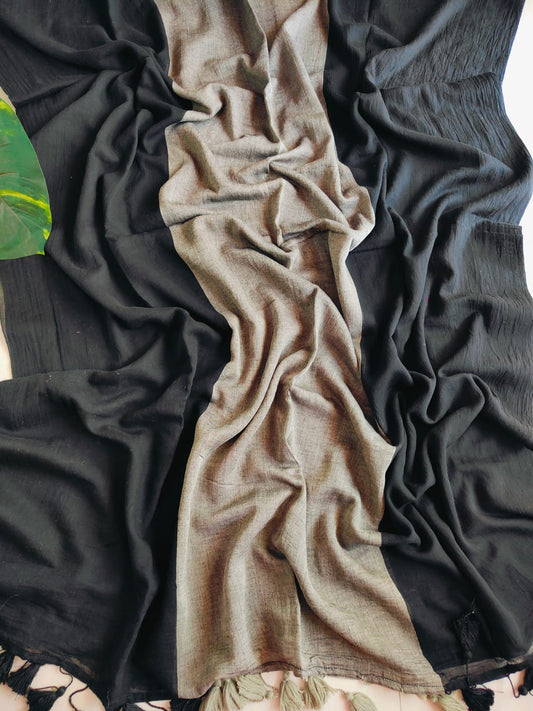 Grey in Black Mulmul (Saree)