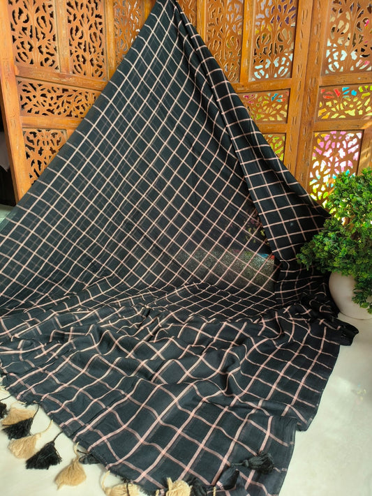 Medium Checkers Mulmul (Saree)