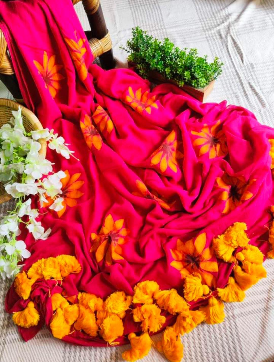 Sunflower Cindrella Tassel Mulmul (Saree)