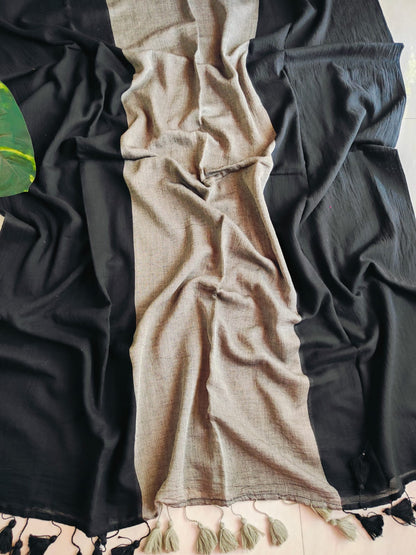 Grey in Black Mulmul (Saree)