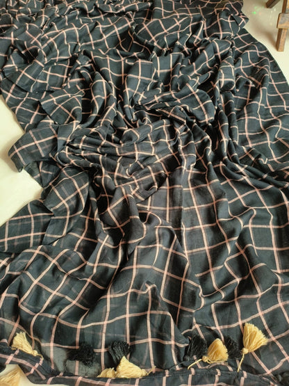 Medium Checkers Mulmul (Saree)