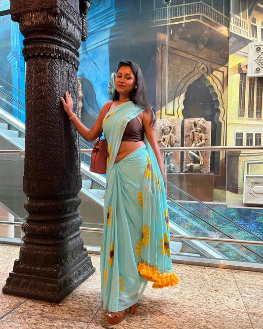 Sunflower Cindrella Tassel Mulmul (Saree)