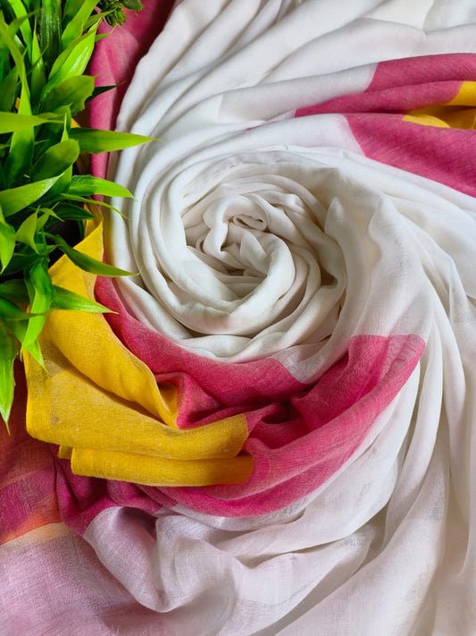 Lime and Strawberry Border Mulmul (Saree)
