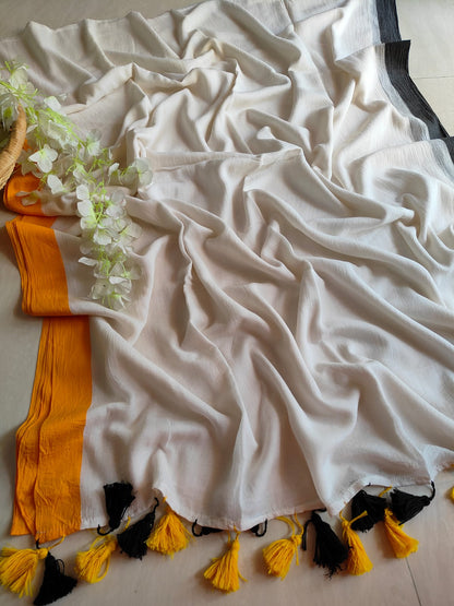Dual Colour Border Mulmul (Saree)
