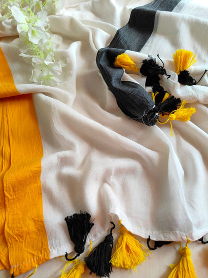 Dual Colour Border Mulmul (Saree)