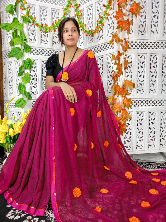 Rossy Marigold Mulmul (Saree)